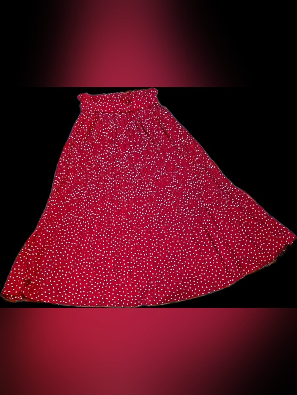 Red Polka Dot A-Line Midi Skirt with Elastic Waist